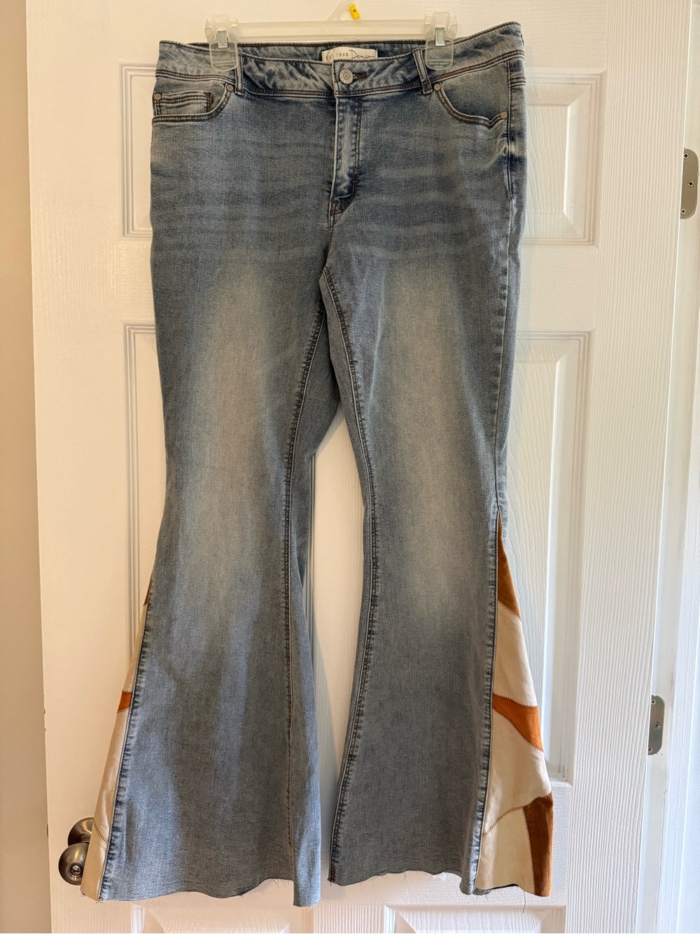 Cato Light Blue Flare Jeans with Cream & Tan Side Panels
